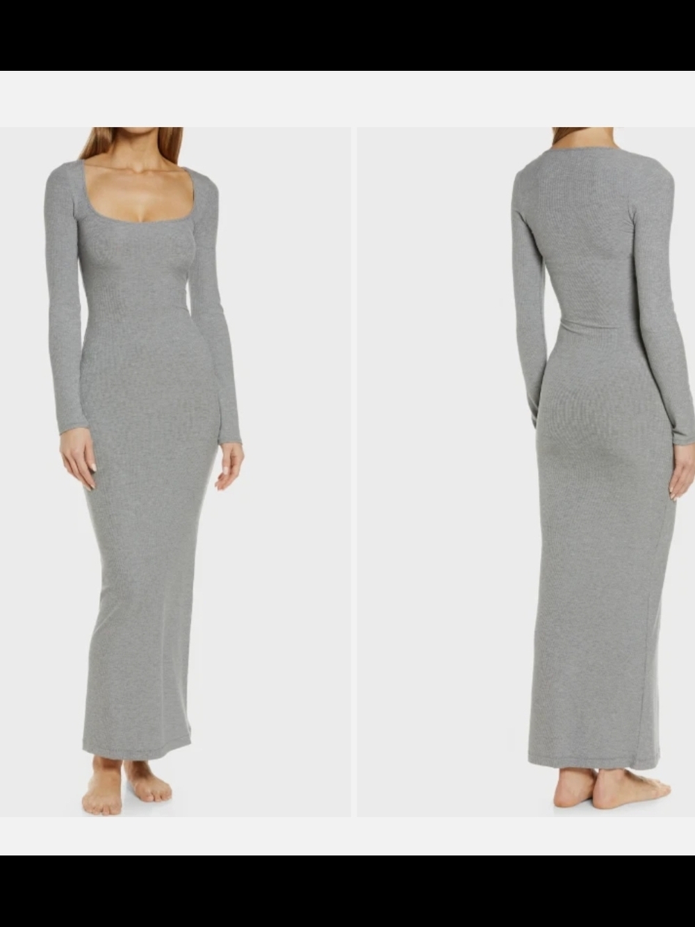 Long Sleeve Scoop Neck Maxi Dress in Gray